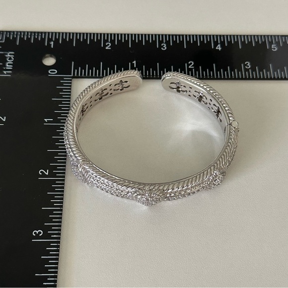 Judith Ripka Clear CZ Triple Heart Diamonique Heavy Silver Cuff Bracelet - Picture 9 of 12